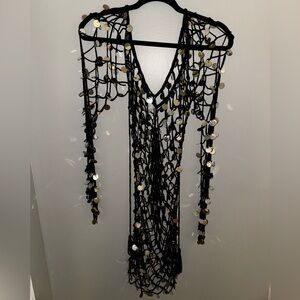 Black Crochet Dress with Silver Sequins